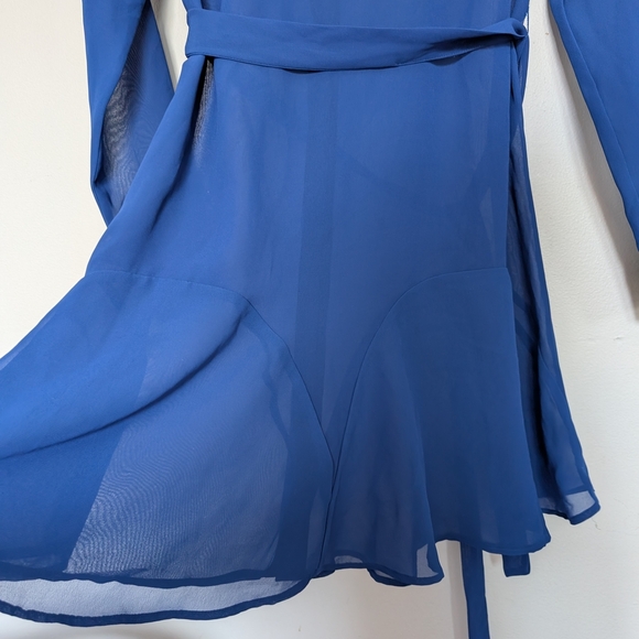 Jessica Simpson Royal Blue Long Sleeve Button Down Sheer Collared Belted Small - Picture 6 of 9